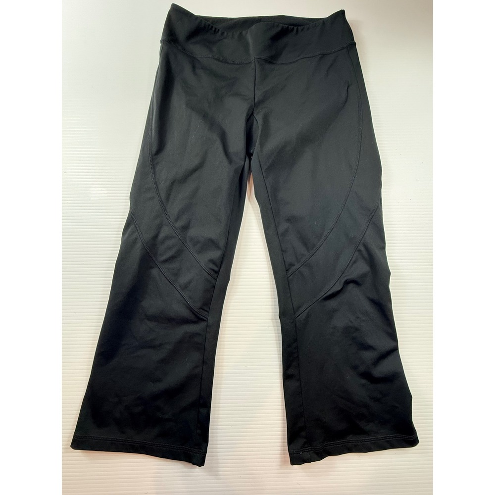 Fila Womens‎ Black Cropped Athletic Pants Medium Flared Leg Yoga Gym Capris